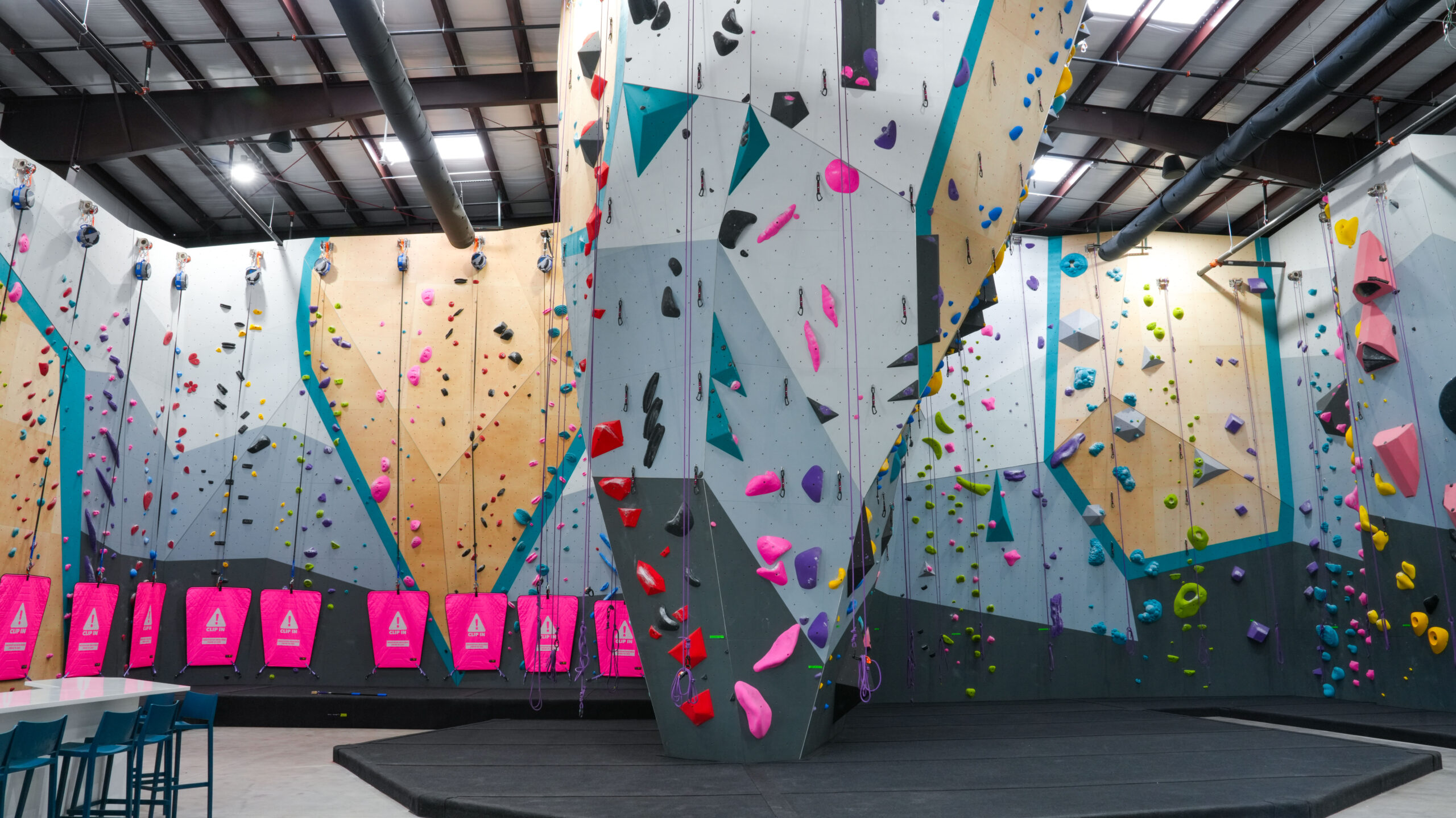 Interior rock wall at the HexRock climbing gym built by Holliday Group
